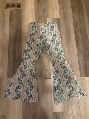 Teal and Brown Bell Bottom Pants